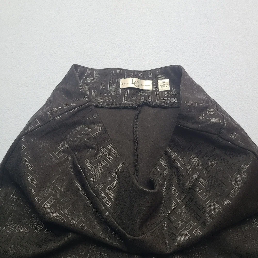 Lena Gabrielle Pants Womens 10 Black Silver Excellent Metallic Geometric Stretch